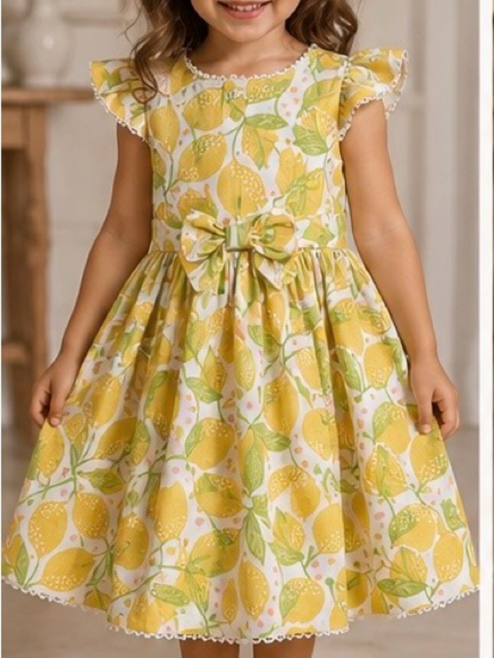 Cynthia Rowley Girls Lemon Print Dress Size 4T Cotton Lined Flutter Sleeve